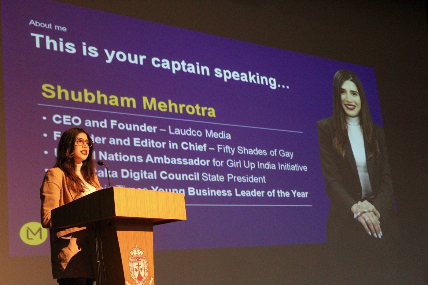 Shubham delivering a keynote